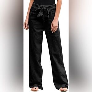 RW&Co Linen Blend Wide Pant with Tie Front